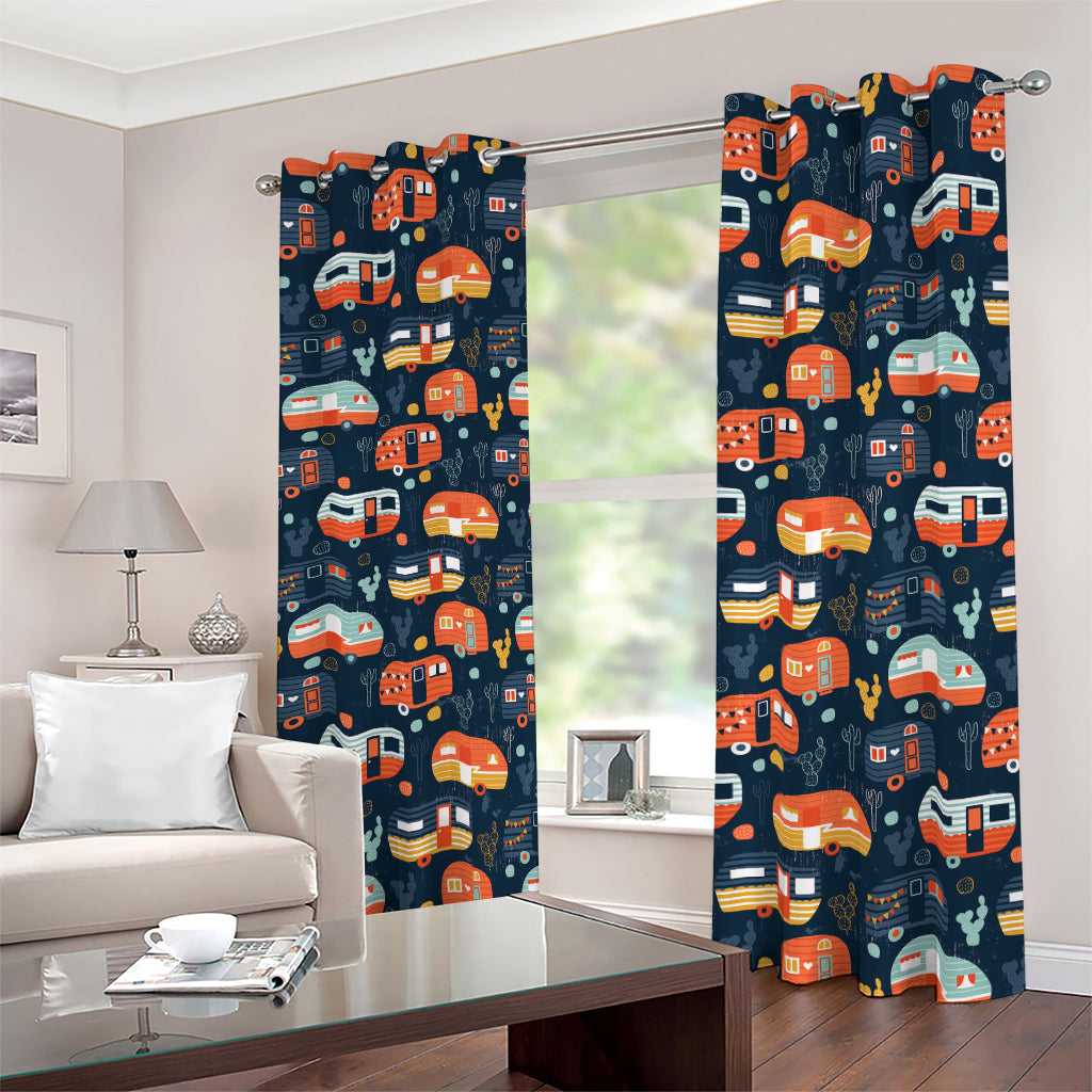 Caravan Camping Pattern Print Blackout Grommet Curtains