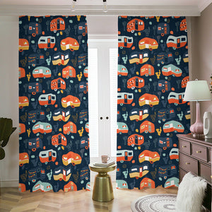 Caravan Camping Pattern Print Blackout Pencil Pleat Curtains