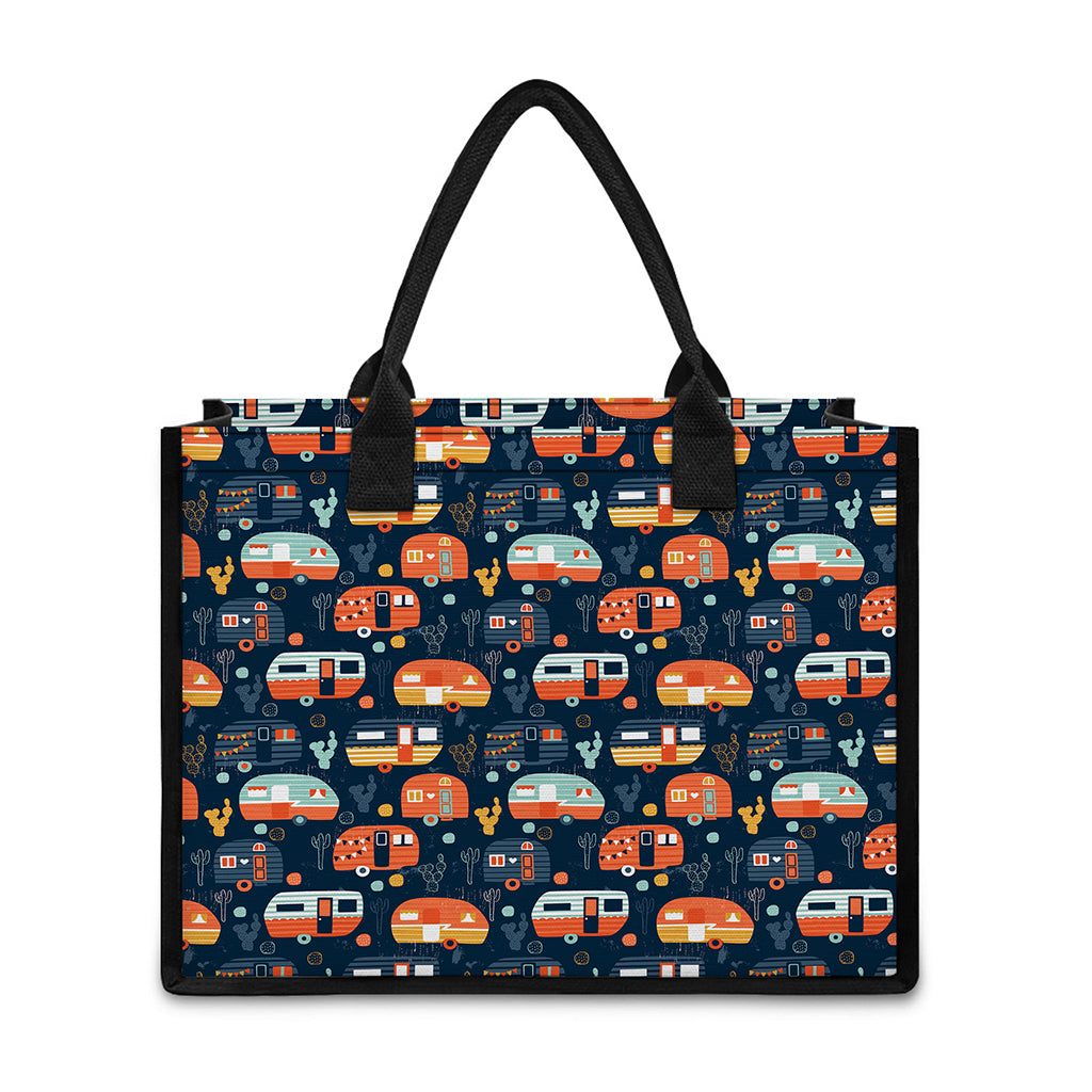 Caravan Camping Pattern Print Canvas Tote Bag