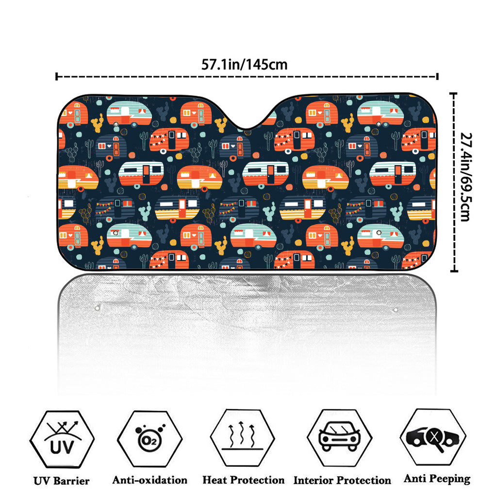 Caravan Camping Pattern Print Car Windshield Sun Shade