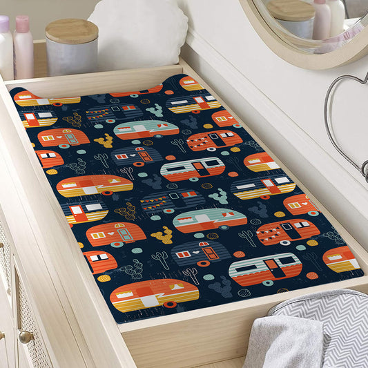 Caravan Camping Pattern Print Changing Pad Cover