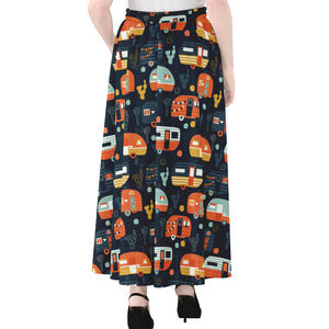 Caravan Camping Pattern Print Chiffon Maxi Skirt