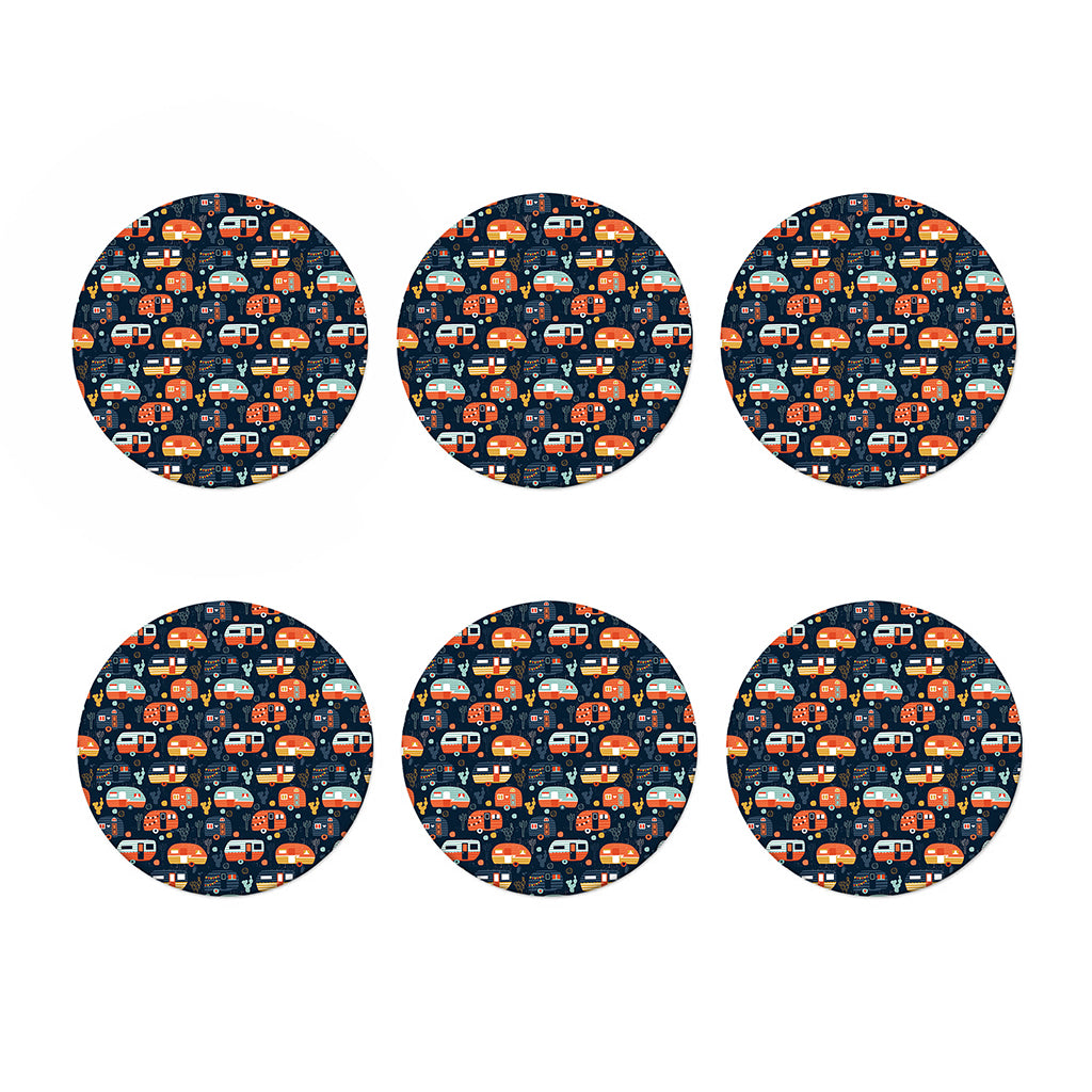 Caravan Camping Pattern Print Coaster Set