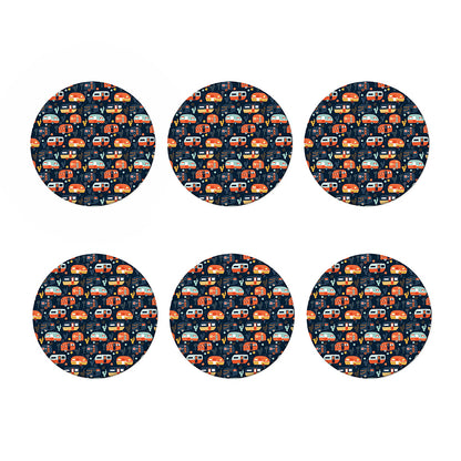 Caravan Camping Pattern Print Coaster Set