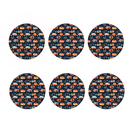 Caravan Camping Pattern Print Coaster Set