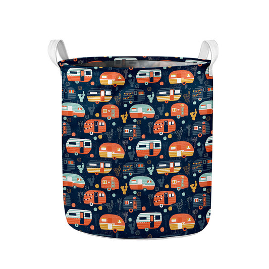 Caravan Camping Pattern Print Collapsible Laundry Basket