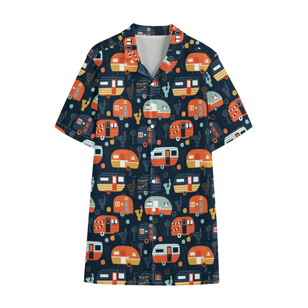 Caravan Camping Pattern Print Cotton Hawaiian Shirt