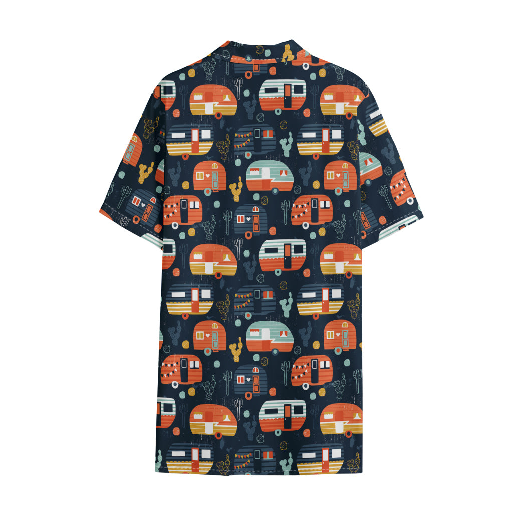 Caravan Camping Pattern Print Cotton Hawaiian Shirt