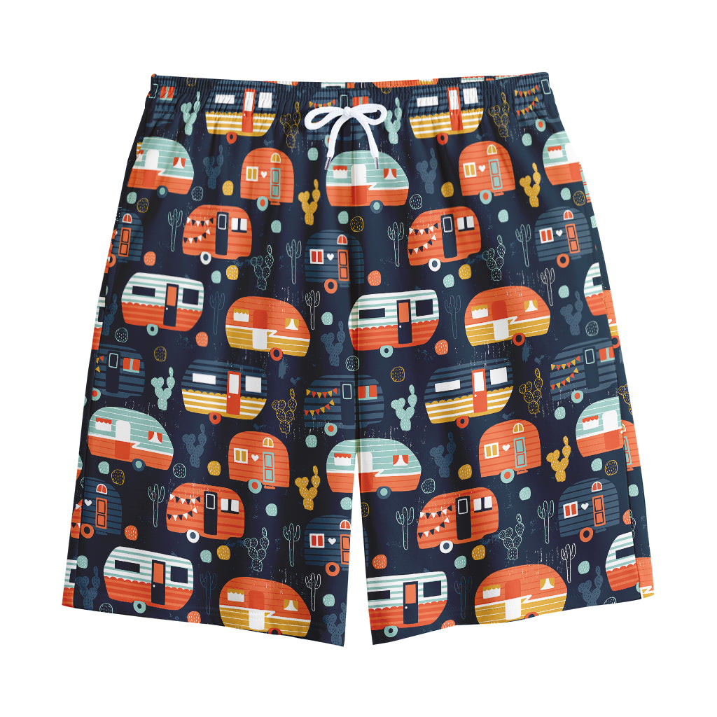 Caravan Camping Pattern Print Cotton Shorts