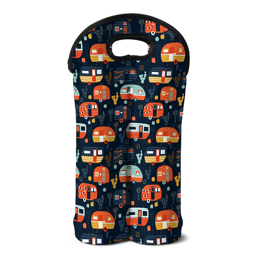 Caravan Camping Pattern Print Double Neoprene Wine Tote