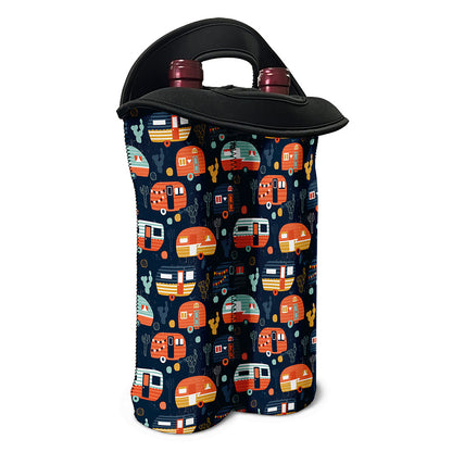 Caravan Camping Pattern Print Double Neoprene Wine Tote