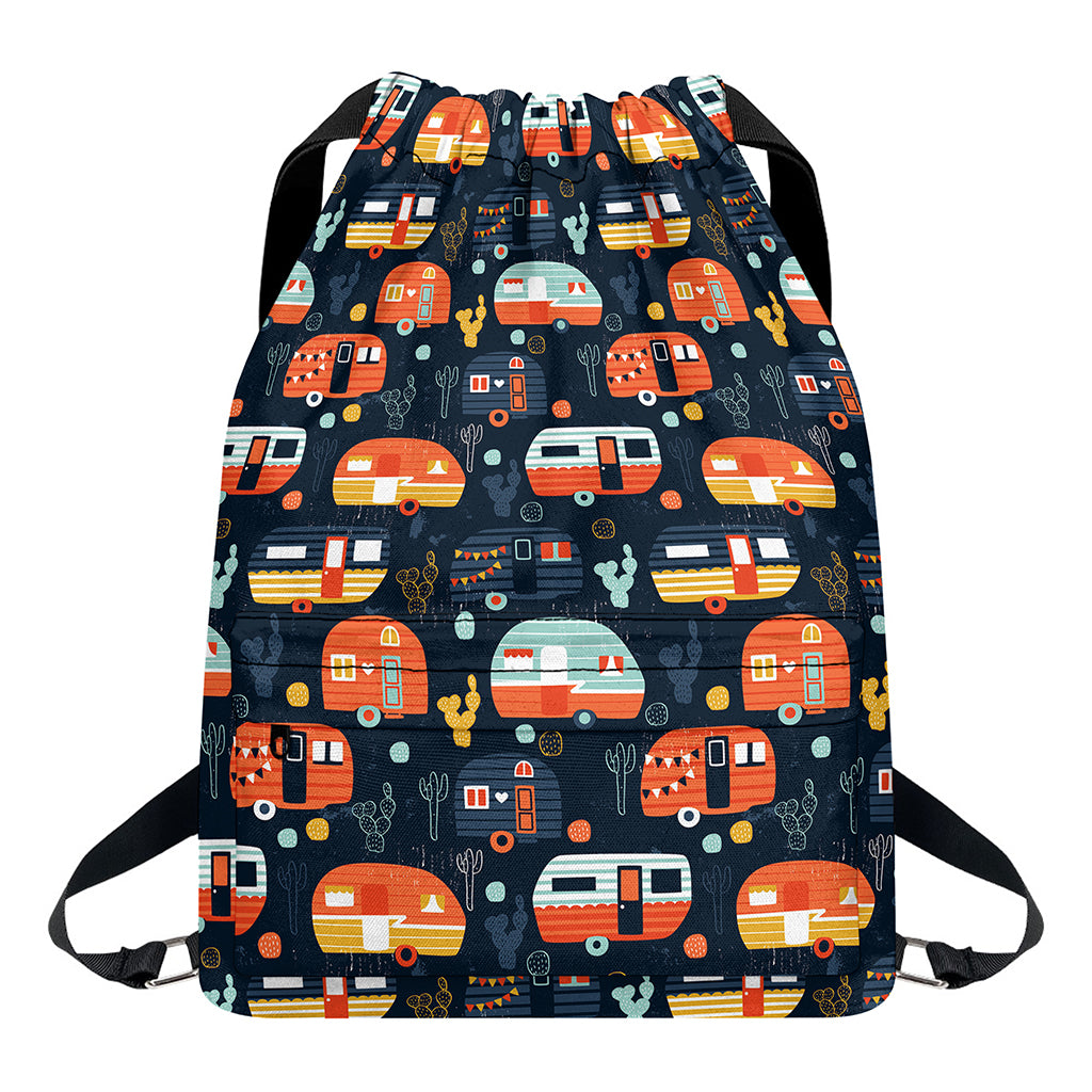 Caravan Camping Pattern Print Drawstring Backpack