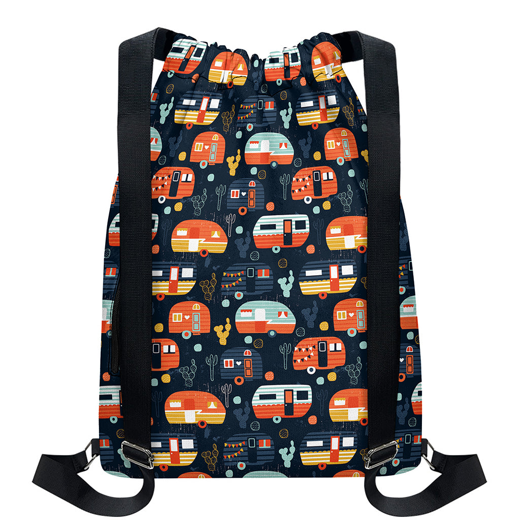 Caravan Camping Pattern Print Drawstring Backpack