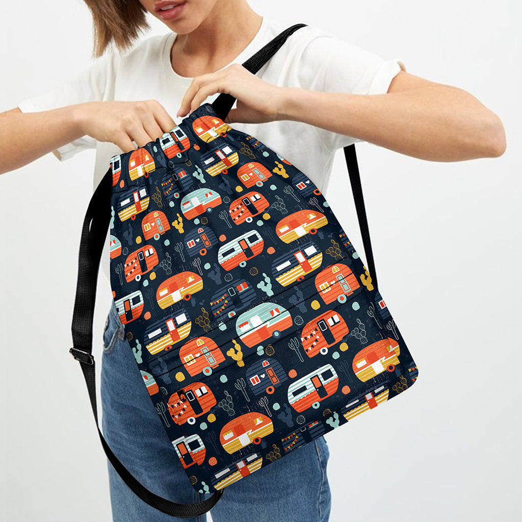 Caravan Camping Pattern Print Drawstring Backpack