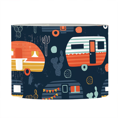 Caravan Camping Pattern Print Drum Lamp Shade