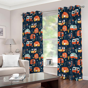 Caravan Camping Pattern Print Extra Wide Grommet Curtains