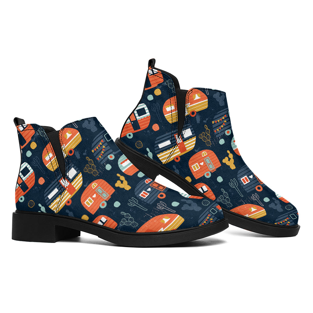 Caravan Camping Pattern Print Flat Ankle Boots