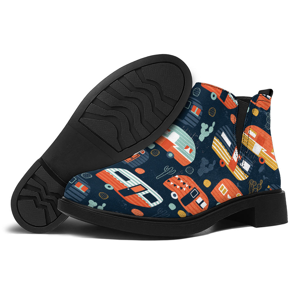 Caravan Camping Pattern Print Flat Ankle Boots