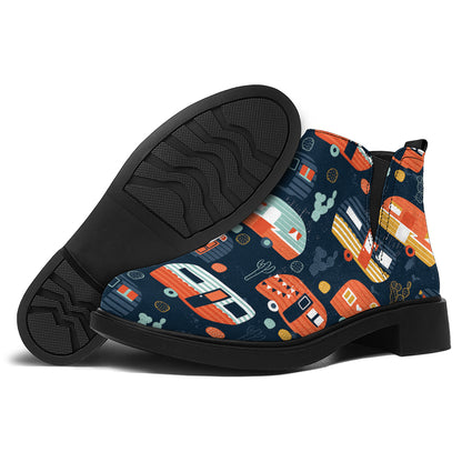 Caravan Camping Pattern Print Flat Ankle Boots