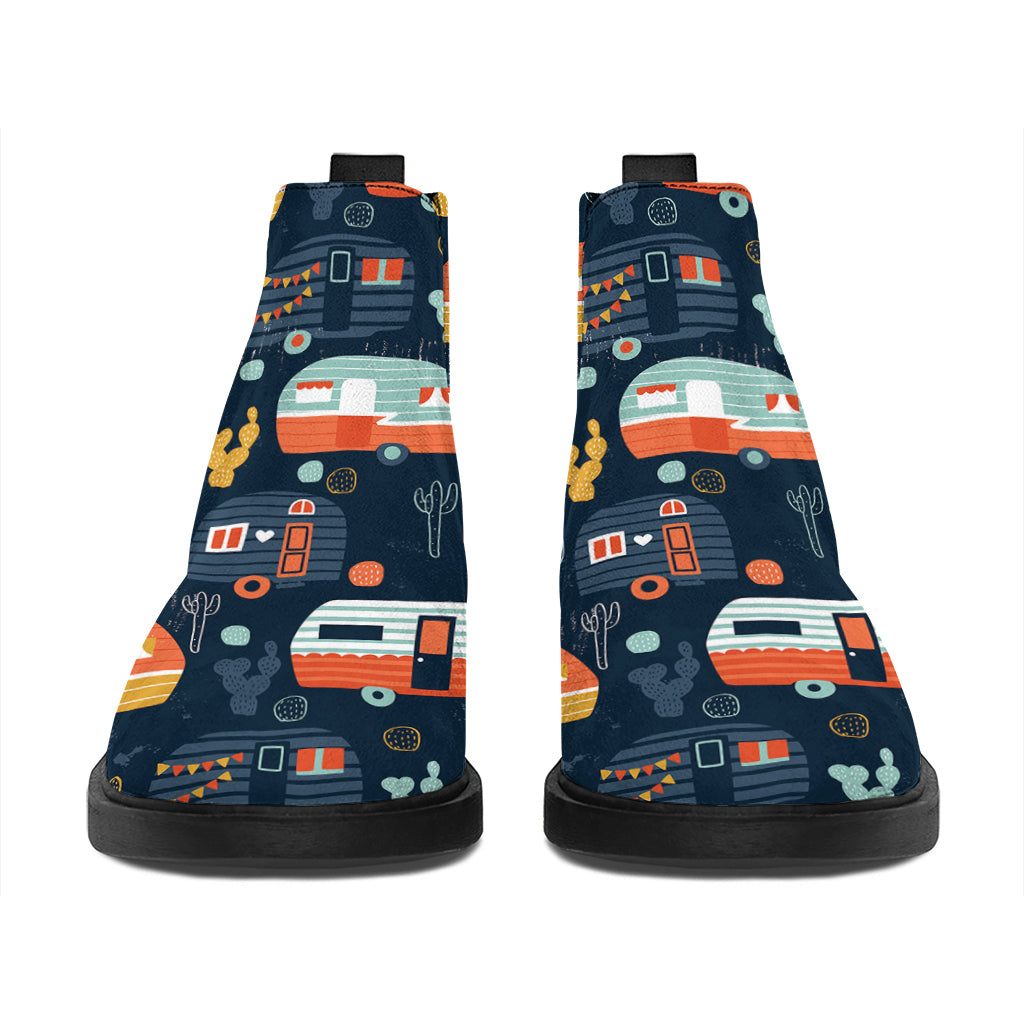 Caravan Camping Pattern Print Flat Ankle Boots