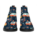 Caravan Camping Pattern Print Flat Ankle Boots
