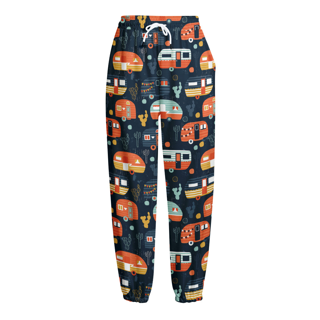 Caravan Camping Pattern Print Fleece Lined Knit Pants