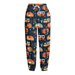 Caravan Camping Pattern Print Fleece Lined Knit Pants