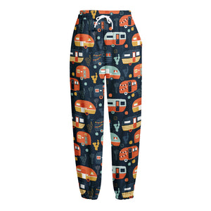 Caravan Camping Pattern Print Fleece Lined Knit Pants