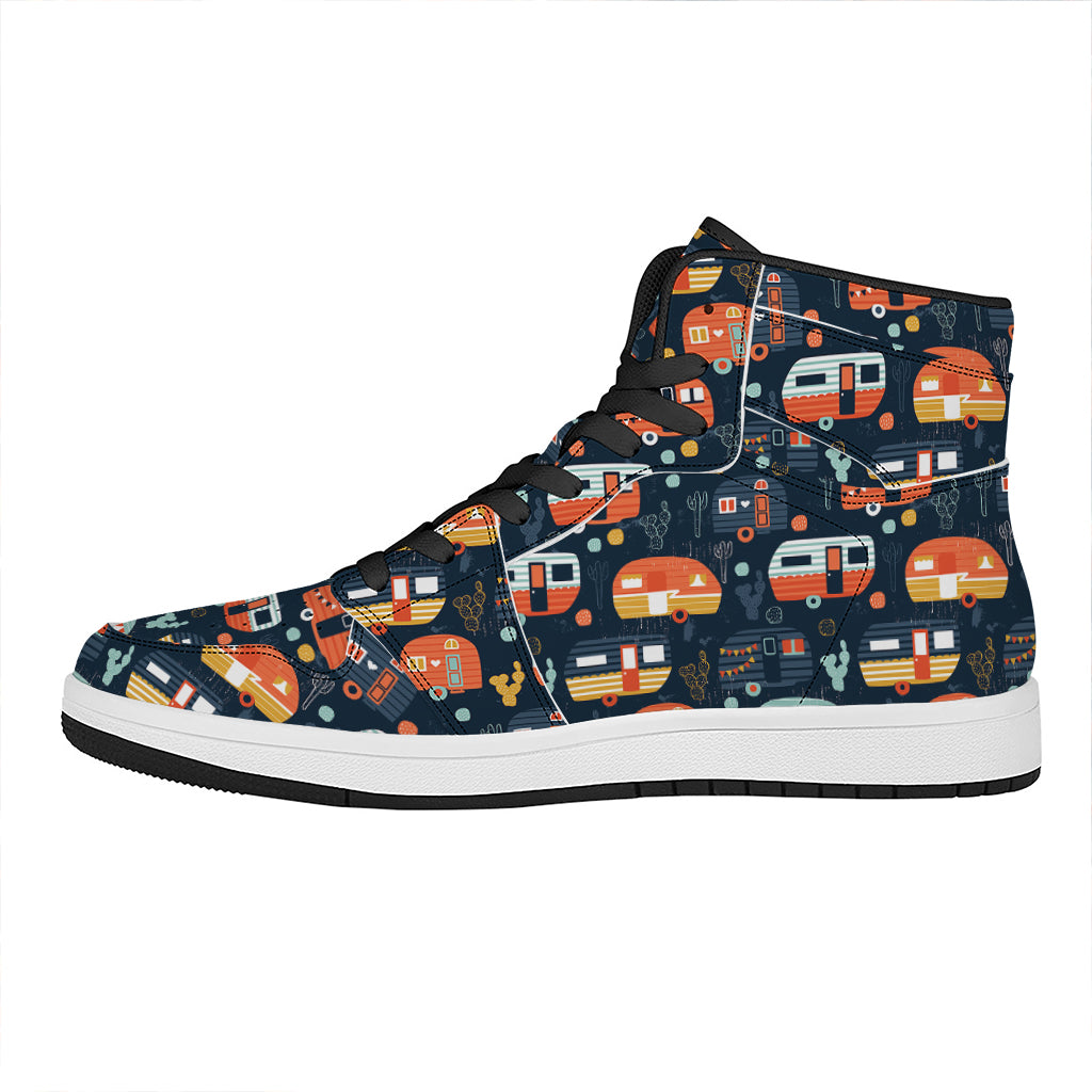 Caravan Camping Pattern Print High Top Leather Sneakers