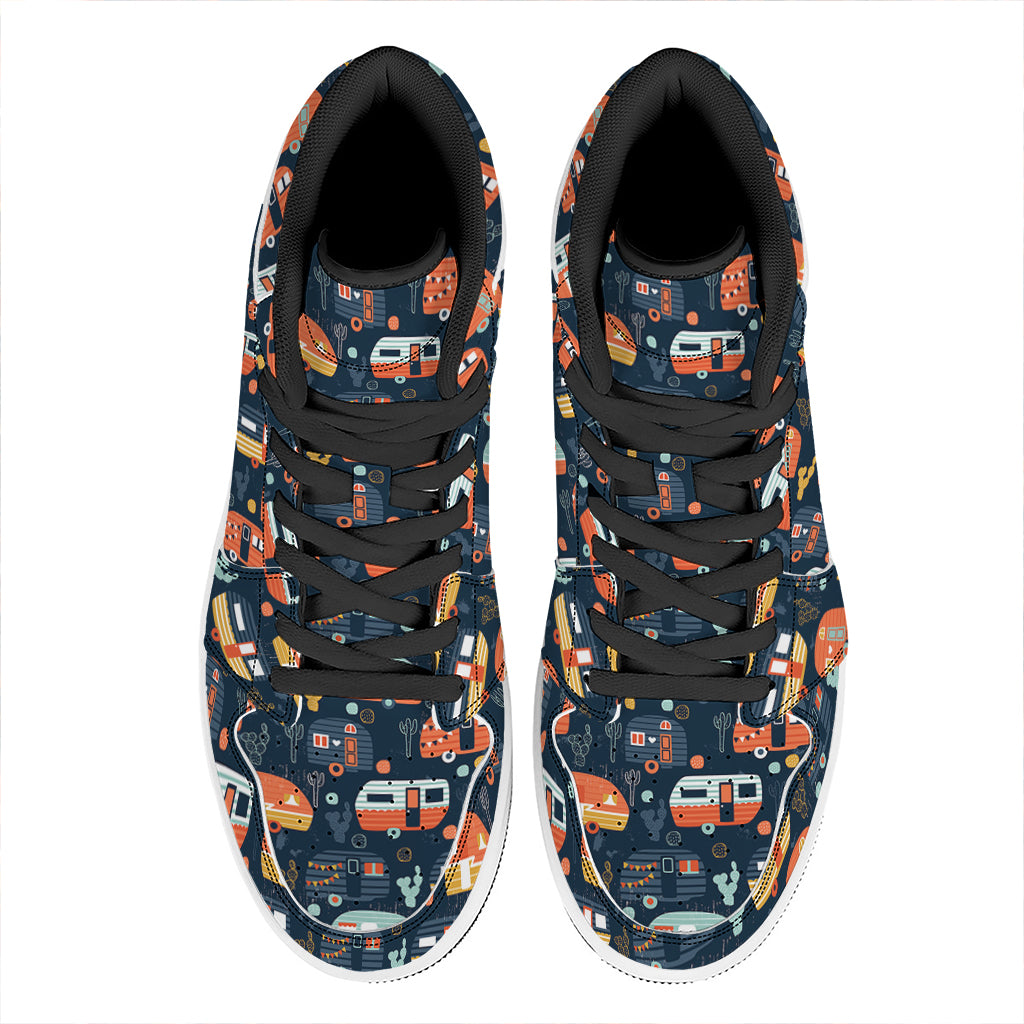 Caravan Camping Pattern Print High Top Leather Sneakers