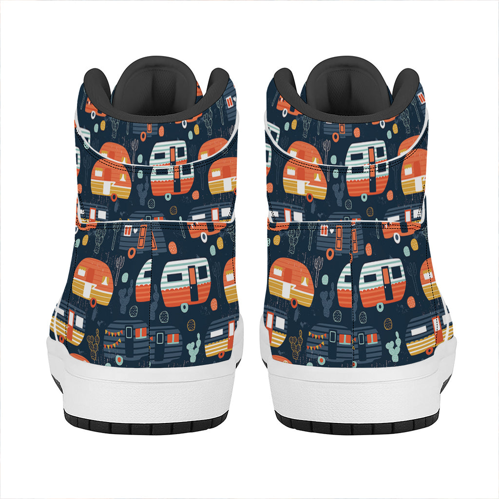 Caravan Camping Pattern Print High Top Leather Sneakers