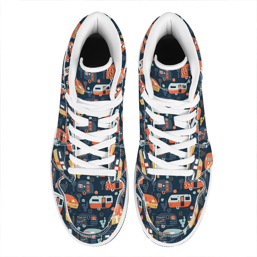 Caravan Camping Pattern Print High Top Leather Sneakers