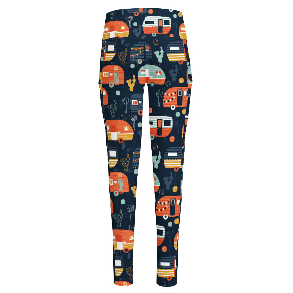 Caravan Camping Pattern Print High-Waisted Pocket Leggings