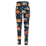 Caravan Camping Pattern Print High-Waisted Pocket Leggings