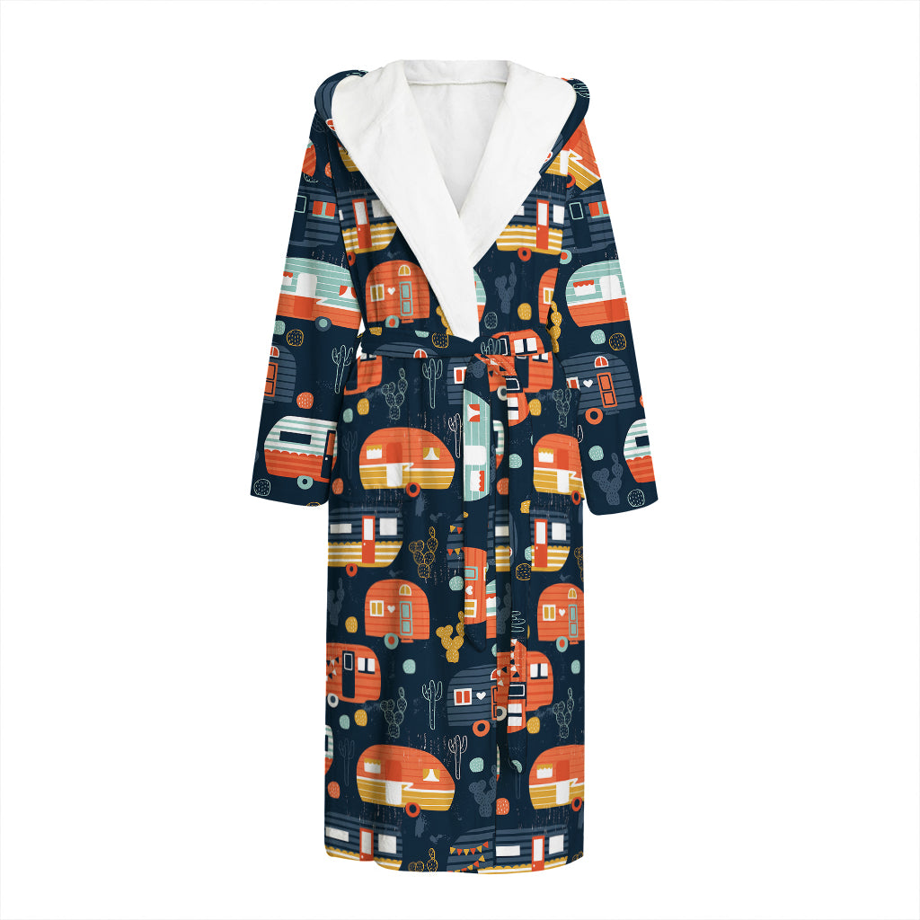 Caravan Camping Pattern Print Hooded Bathrobe