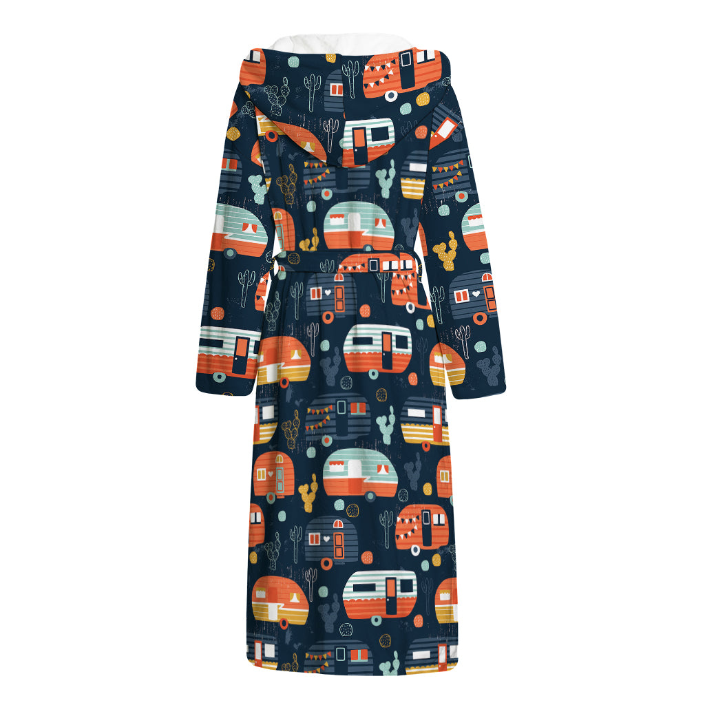 Caravan Camping Pattern Print Hooded Bathrobe