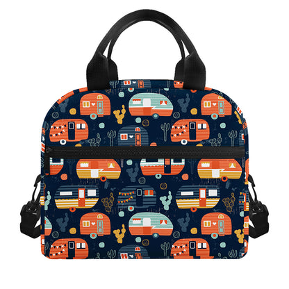 Caravan Camping Pattern Print Insulated Lunch Bag