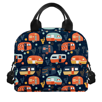 Caravan Camping Pattern Print Insulated Lunch Bag