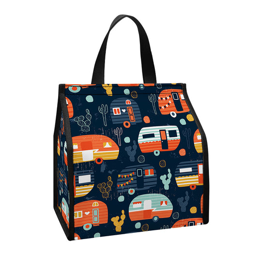 Caravan Camping Pattern Print Insulated Lunch Tote