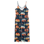 Caravan Camping Pattern Print Jersey Midi Cami Dress