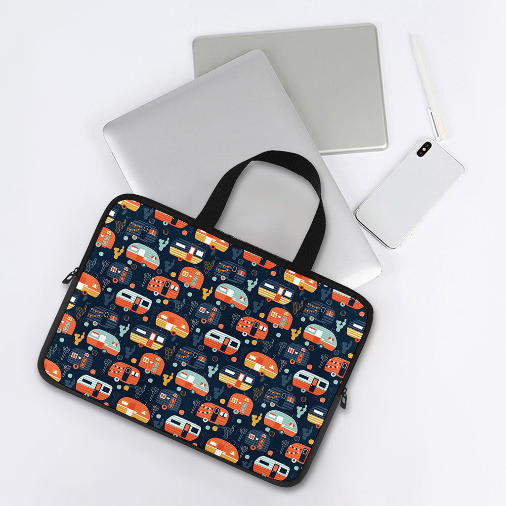 Caravan Camping Pattern Print Laptop Sleeve With Handle