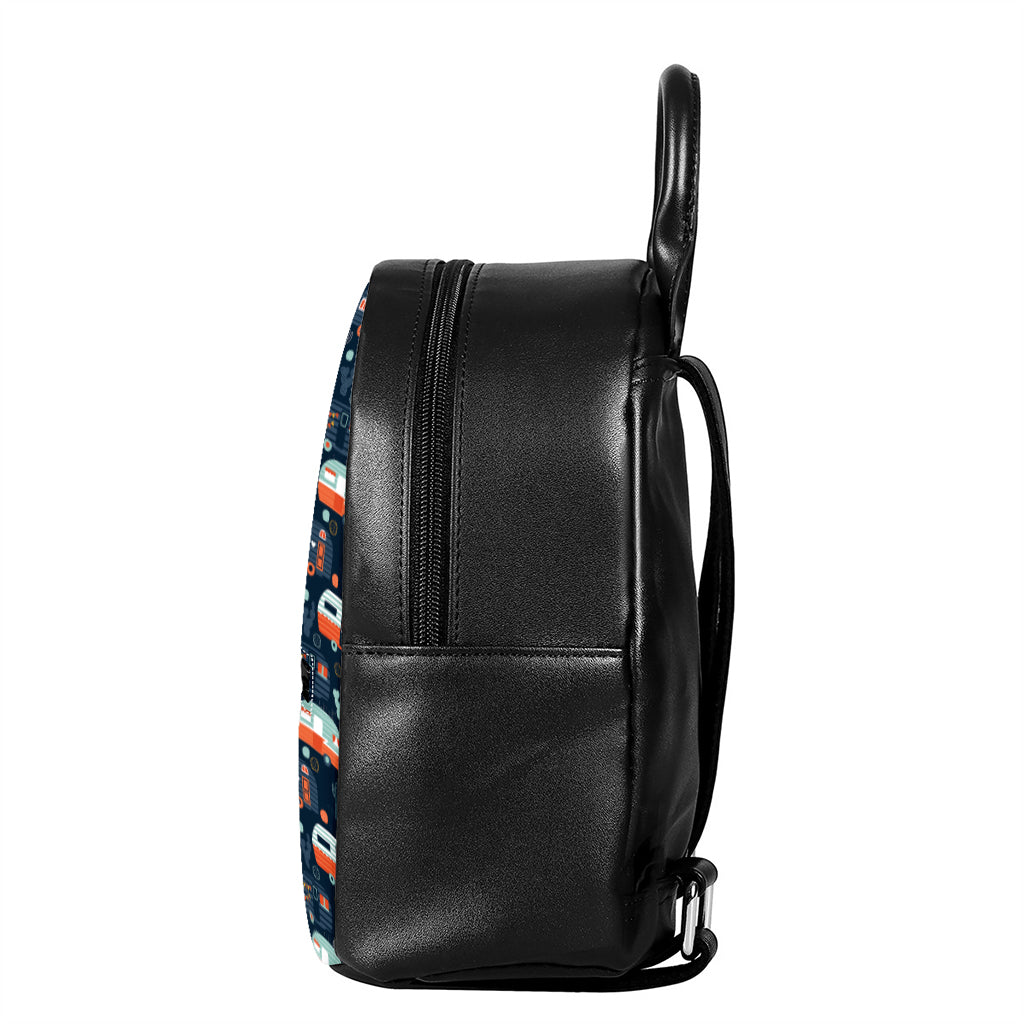 Caravan Camping Pattern Print Leather Backpack