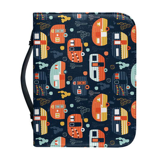 Caravan Camping Pattern Print Leather Bible Cover