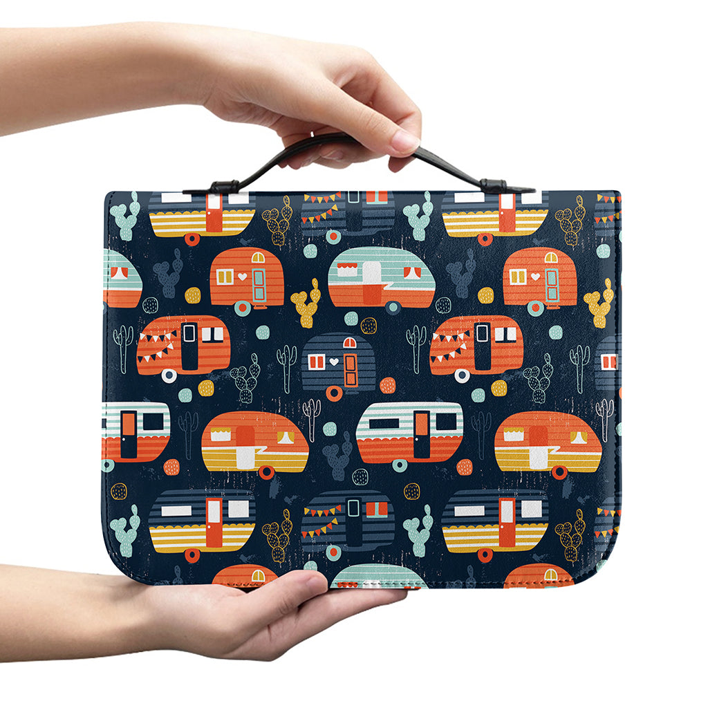 Caravan Camping Pattern Print Leather Bible Cover