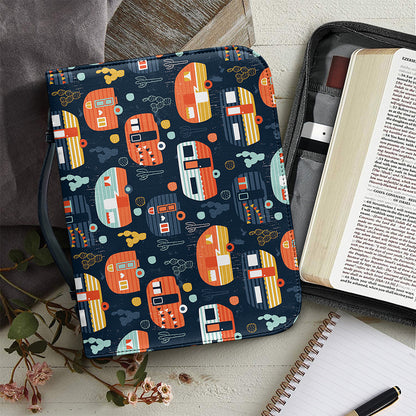 Caravan Camping Pattern Print Leather Bible Cover