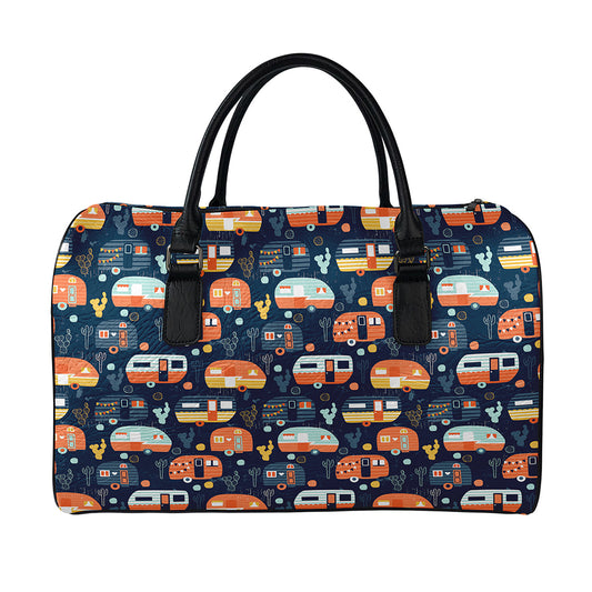 Caravan Camping Pattern Print Leather Duffle Bag