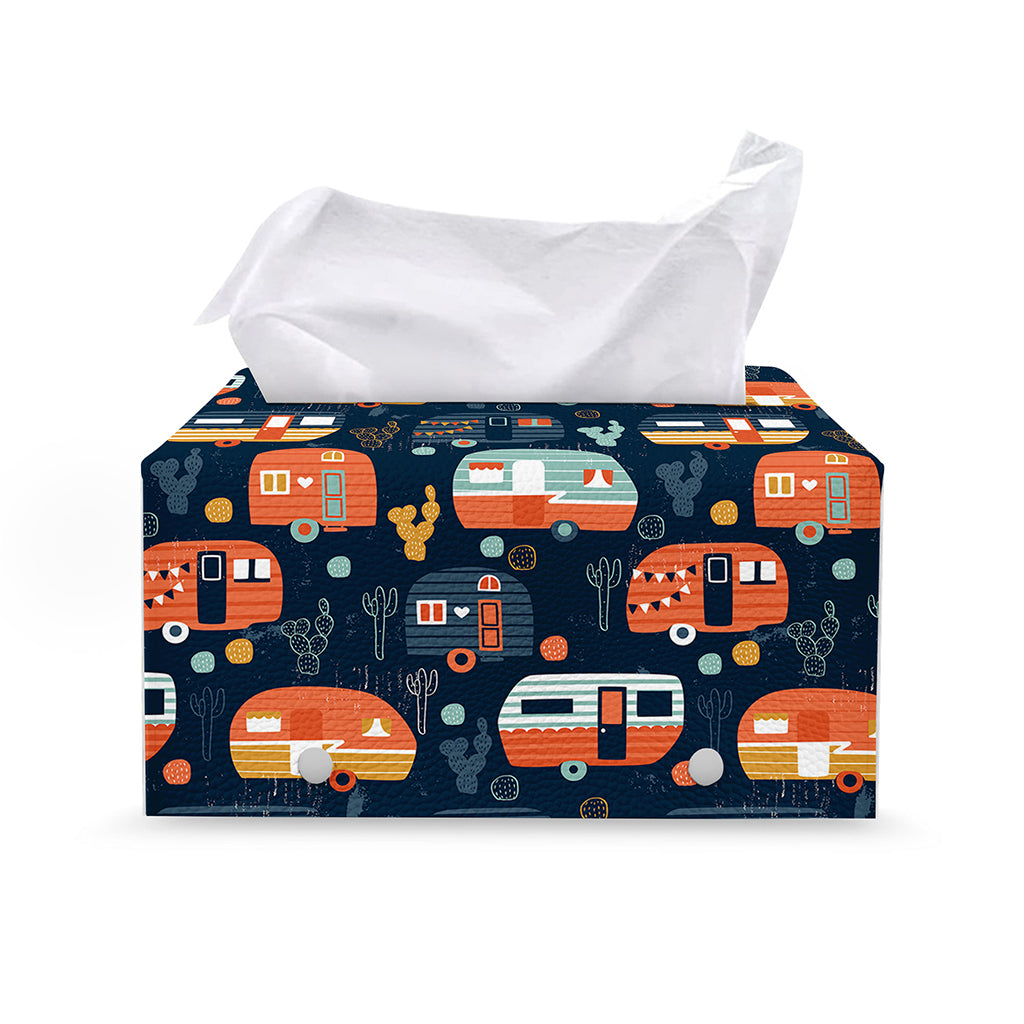 Caravan Camping Pattern Print Leather Tissue Box Cover