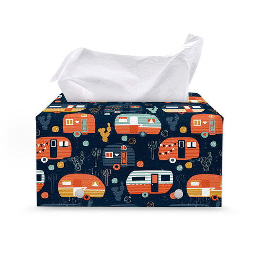 Caravan Camping Pattern Print Leather Tissue Box Cover