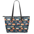 Caravan Camping Pattern Print Leather Tote Bag With Zipper