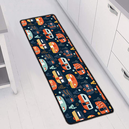 Caravan Camping Pattern Print Long Kitchen Mat